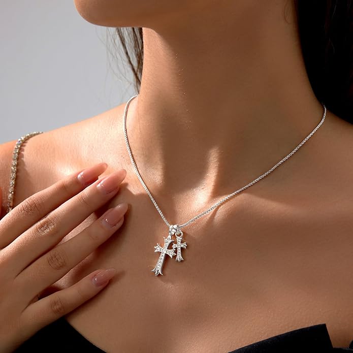 Zeffy Cross Necklace for Women,18K Gold/Silver Plated Tiny Cubic Zirconia Cross Pendant Necklace for Women Simple Layered Cross Necklaces for Women