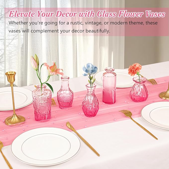 Set of 40 Glass Bud Vases, Small Pink Glass Vases in Bulk, Mini Vintage - Image 6