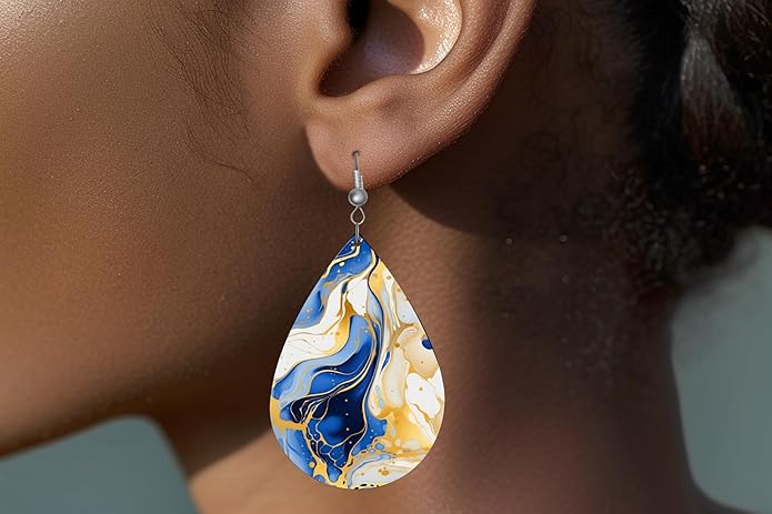 Teardrop Wood Earrings Light Weight Printed Image Dangle Jewelry, Fun and Funky Earrings