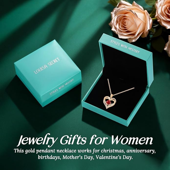 LOUISA SECRET Love Heart Birthstone Necklaces for Women, Birthday Gift for Girlfriend, Anniversary Jewelry Gift for Wife Her, 925 Sterling Silver Women Pendant Necklace, Mother's Day Christams Gift