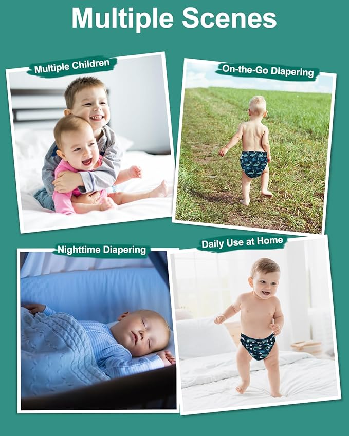 babygoal Cloth Diaper Covers 6 Pack with Wet Bag for Fitted Diapers and Prefolds with Double Gussets, Adjustable and Reusable for Baby Boys 6DCF14-B