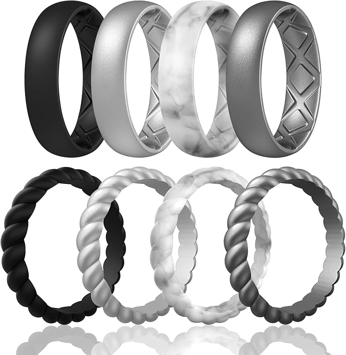 Egnaro Women's Bridal Rings Sets, Inner Arc Ergonomic Breathable Design Silicone Rubber Wedding Bands