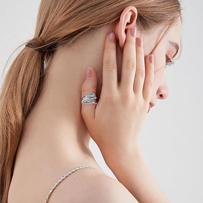 Spoon Rings for Women 925 Sterling Silver Turquoise Spoon Rings Vintage Thumb Rings Jewelry Gifts for Women Men