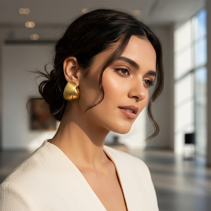 Brass Geometric Oval Earrings For Women Polished Smooth Surface Ethnic Wedding Party Outfit Gold Minimalist Earrings Indian Bollywood Fashion Jewelry Women's Style