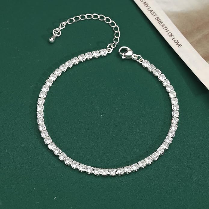 14K Gold Anklets for Women Waterproof Rhinestone Ankle Bracelet Layered Cuban Link Chain Diamond Anklet Beach Jewelry for Women