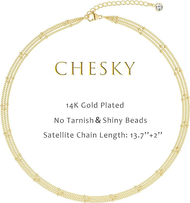 CHESKY 14k Gold Plated/Silver Plated Dainty Necklace for Women, Trendy Satellite Choker Necklace Thin Beaded Layered Choker Necklaces Discs Paperclip Chain Necklaces Womens Simple Jewelry