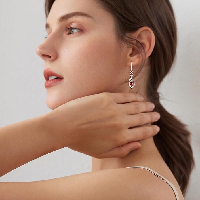 FANCIME Gift for Women Birthstone Dangle Earrings for Her Teardrop Birthstone Earrings S925 Sterling Silver infinity Love Birthday Gifts for Mom Women