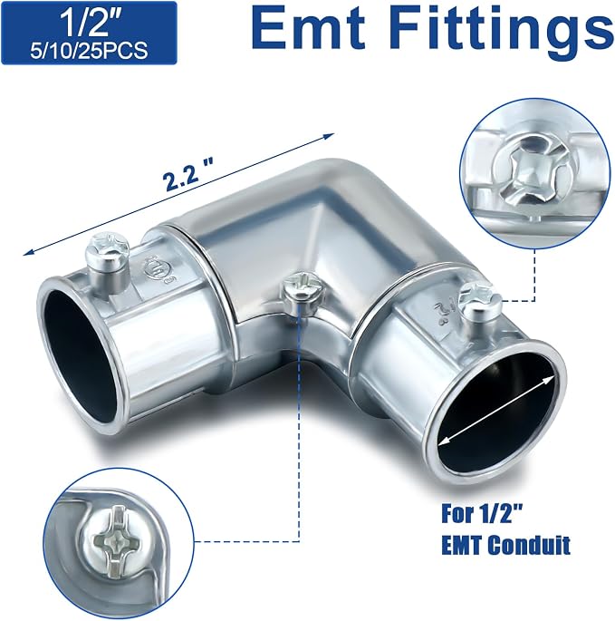 Gisafai 25 Pcs EMT Conduit Fittings Inside Corner Pull Elbow, EMT 90 Degree - Image 2
