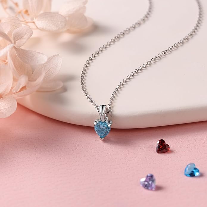PaulaMax Jewelry Custom Birthstone Necklace for Women in 925 Sterling Silver, Mother's Day Necklace with 1 2 3 4 Heart Birthstones, Personalized and Customized Sterling Silver Chain 18" + 2"