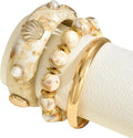 1 Set Bold Sea Inspired Multilayer Stackable Bracelet With Shell Waved Design Lightweight Resin Iron Jewelry For Women
