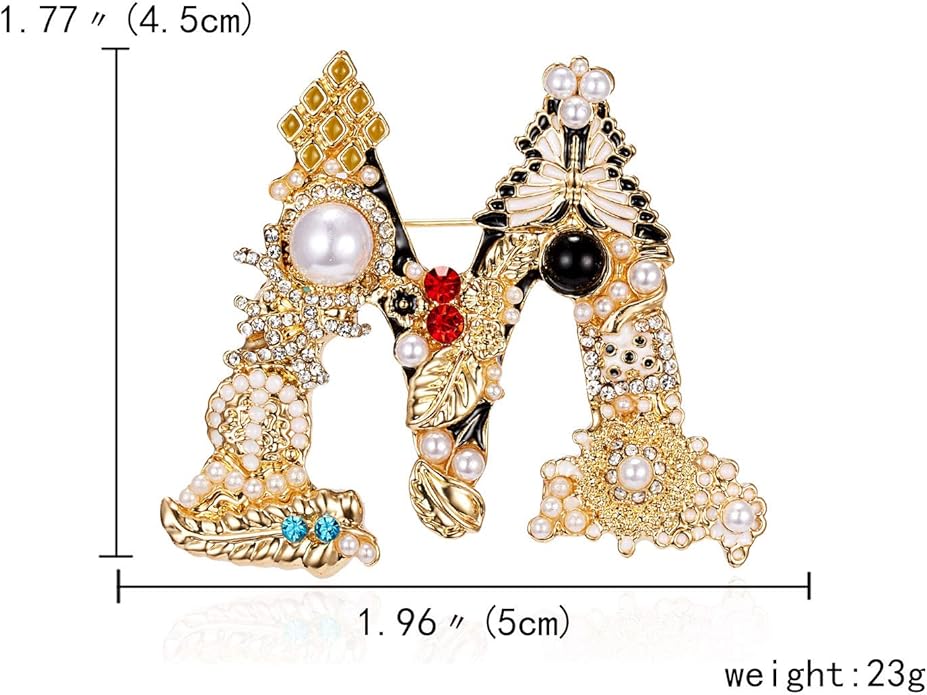 Crystal Pearl Initial Brooches Pins Gold Letter A-Z Lapel Pin Enamel Colorful Alphabet Letter Breastpin Pin Jewelry for Women Girls