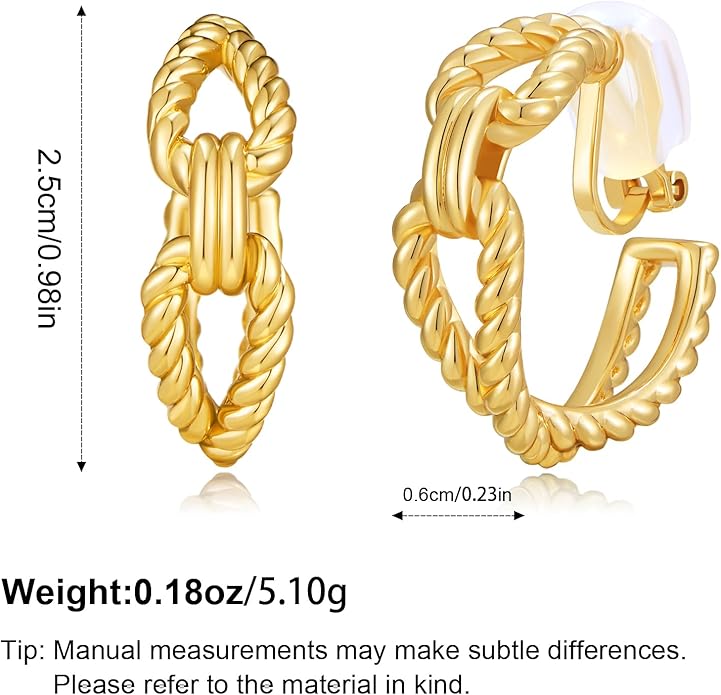 Gold and Silver Mixed Metal Clip-On Earrings Two Tone Clip-On Earrings Chunky Twist Open Hoops Earring Fashion Jewelry