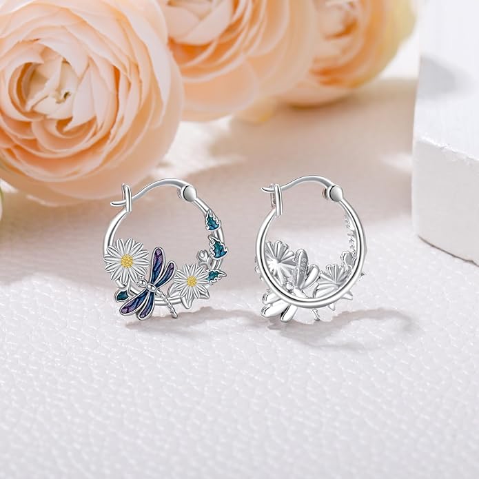 JUSTKIDSTOY Hypoallergenic Panda/Unicorn/Hummingbird/Dolphin Hoop Earrings for Women 925 Sterling Silver Animal Huggie Hoop Earrings Jewelry Gifts for Sensitive Ears