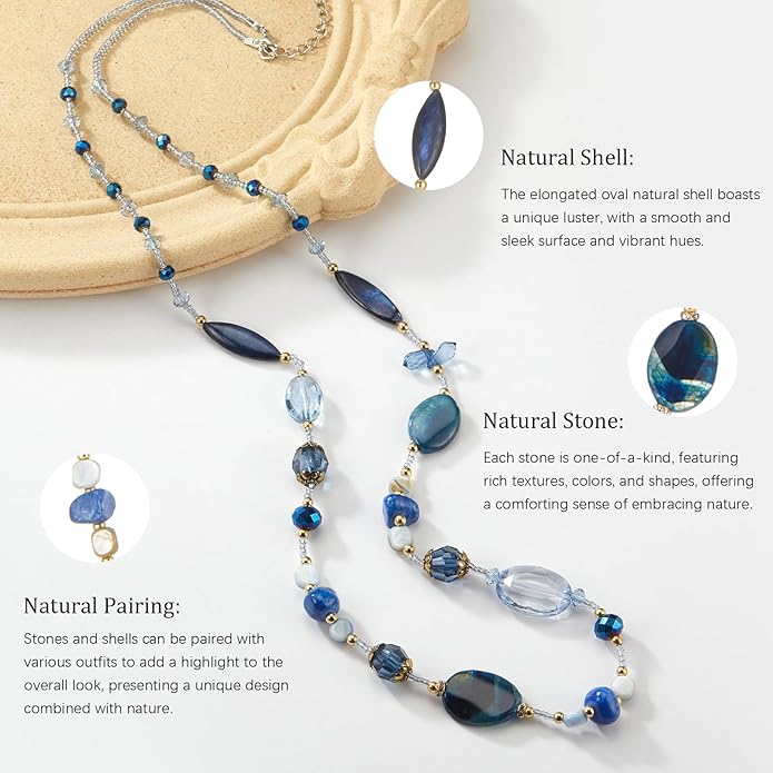 FULU AUTUMN Long Necklaces for Women Trendy Long Chunky Beaded Necklace Boho Fashion Costume Jewelry Mothers Day Gifts for Her
