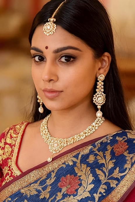 Touchstone Indian jewelry sets for women gold wedding tikka necklace set guest costume fancy bridal jewellery rhinestone crystal elegant formal prom evening wear dainty accessories