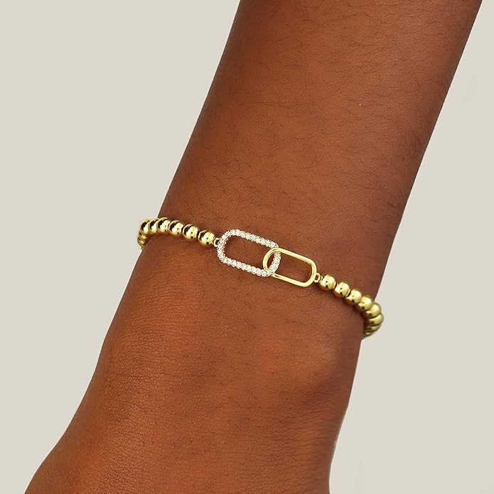 Valentines Day Gifts for Women Her - Beaded Stretch Handmade Ball Bracelets Cute Charm Bracelet Dainty Stackable Cross Heart Bow Wave CZ Jewelry Gifts Trendy Stuff