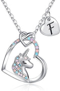 Hidepoo Valentines Gifts for Kids Girls - Unicorn Necklace Gifts for Teen Girls Kid, Colorful CZ Heart Pendant Initial Unicorn Necklaces for Girl Jewelry Birthday Gift for Girl Kid