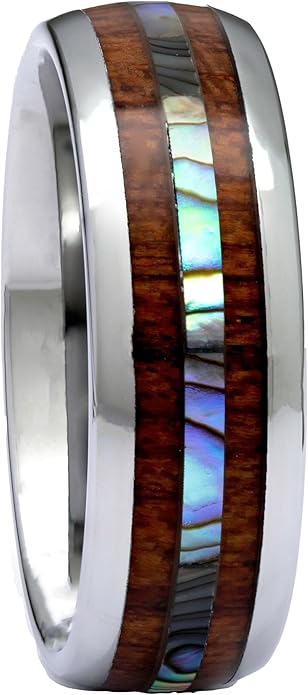 Tungsten Ring Hawaiian Koa Wood Abalone 8mm Comfort Fit Band