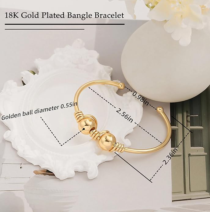 PERNNLA PEARL Dainty Gold Bar Bracelet for Women Simple Delicate Thin Cuff Bangle Hook Bracelet 18K Gold Plated Handmade Minimalist Jewelry