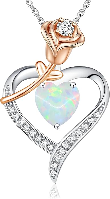 immobird Rose Gold Heart Necklace Birthstone Jewelry Sterling Silver Jewelry Plated White Gold Valentine's Day Gift Women for Wife Mom Necklace for Women