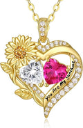 Sunflower Heart Necklace for Women 14K Gold Exquisite Valentines Day Anniversary Birthday Gifts for Wife Mother Her Double Birthstone Pendant Jewelry‘You Are My Sunshine’