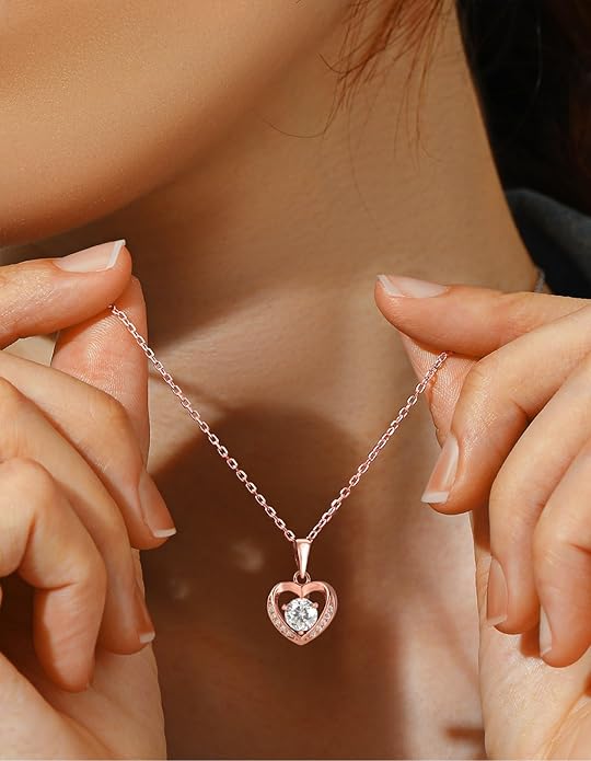 MomentWish Heart Necklace for Women Moissanite, Simulated Diamond, 925 Sterling Silver