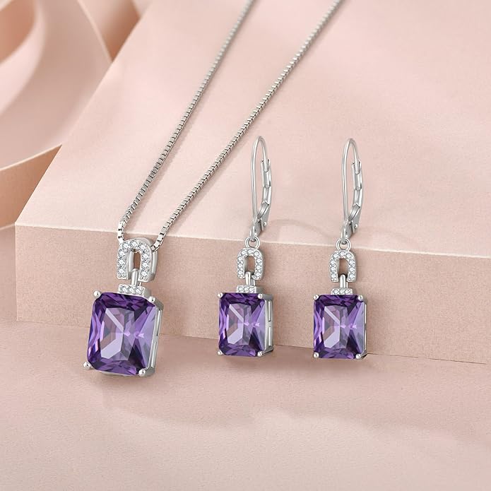 Emerald Cut Earrings 925 Sterling Silver Baguette Birthstone Dangle Drop Leverback Earrings Jewelry Gifts for Women