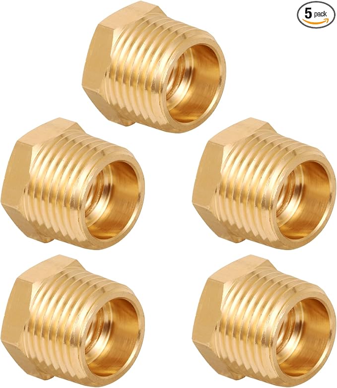 NPT Reducer, 1/2" NPT Male × 1/4" NPT Female, Brass Hex Bushing, Brass Pipe by KAINGA