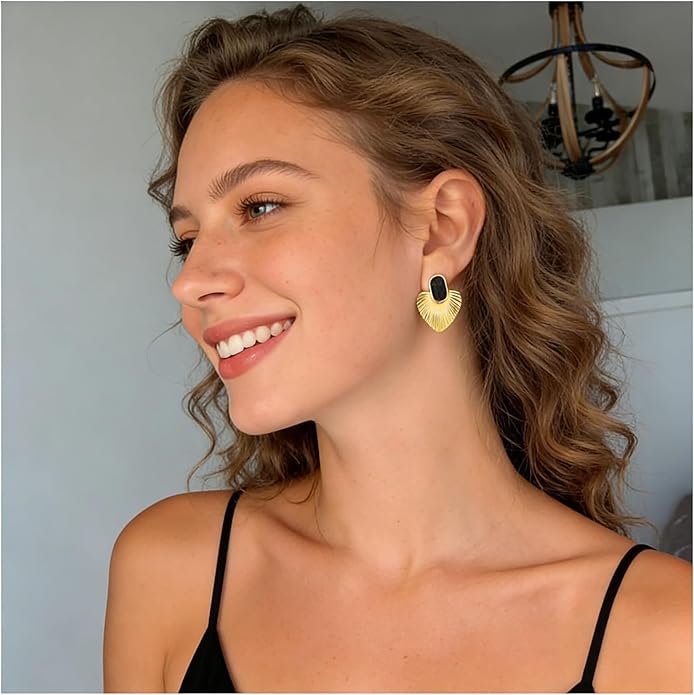 Black/White/Red/Green/Blue/Brown Heart Earrings for Women, Gold Plated Vintage Gold Earrings with Hypoallergenic Posts,Lightweight Black and Gold Dangle Statement Jewelry, Gift for Women—Girlfriend Wife Mom for Wedding, Party, Valentines Day Gifts for Her