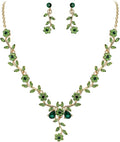 BriLove Women's Wedding Jewelry Leaf Cluster Flower Crystal Dangle Earrings Pendant Necklace Set for Bridal