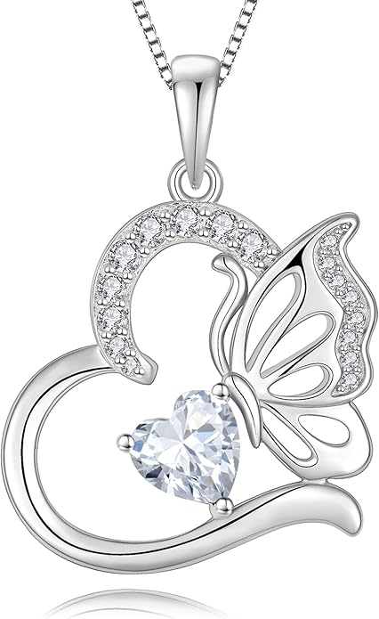 Butterfly Necklace for Women 925 Sterling Silver Heart Pendant Birthstones Jewelry Gift