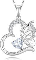 Butterfly Necklace for Women 925 Sterling Silver Heart Pendant Birthstones Jewelry Gift