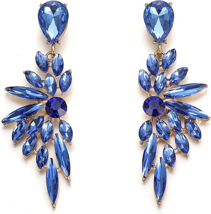 BriLove Women's Wedding Bridal Crystal Teardrop Multi Marquise Cluster Bling Dangle Earrings