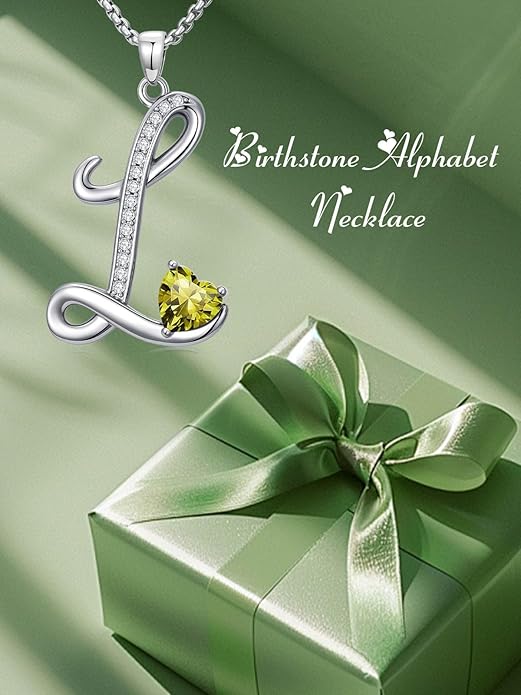 Valentines Day Gifts for Women Alphabet A to Z Initial Birthstone Pendant Necklaces for Women - 18k White Gold Plated Personalized Name Jewelry Valentine Mothers Day Birthday Gifts for Women Her Girlfriend