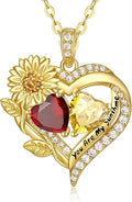 Sunflower Heart Necklace for Women 14K Gold Exquisite Valentines Day Anniversary Birthday Gifts for Wife Mother Her Double Birthstone Pendant Jewelry‘You Are My Sunshine’