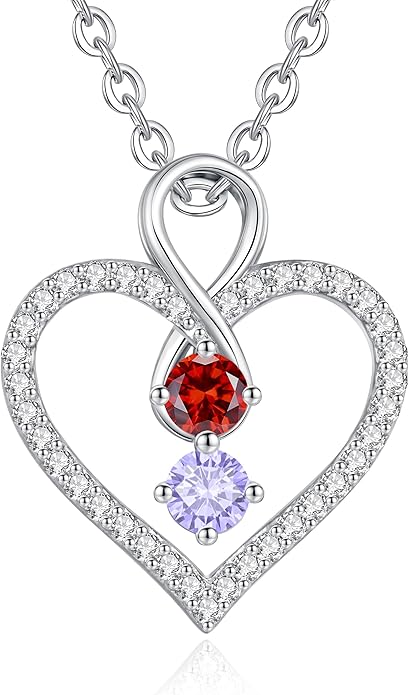 LOUISA SECRET Infinity Double Birthstone Necklace, 925 Sterling Silver Tiny Pendant Heart Necklace for Women Wife Her, Best Jewelry Gift Heart Jewelry Meaningful Gift for Valentine's Day, Christmas, Birthday Anniversary