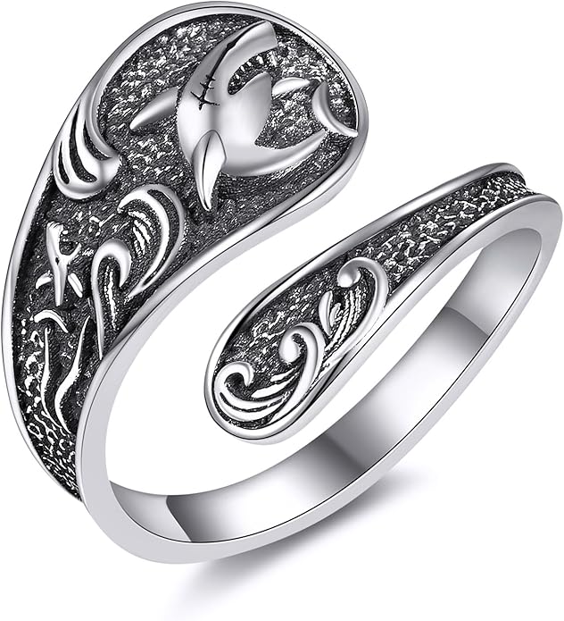 Spoon Rings 925 Sterling Silver Adjustable Hummingbird/Shark/Daisy/Tree Of Life/Dragonfly/Witches Knot/Sea Turtle Ring Thumb Rings Birthday Jewelry Gifts for Women Mother