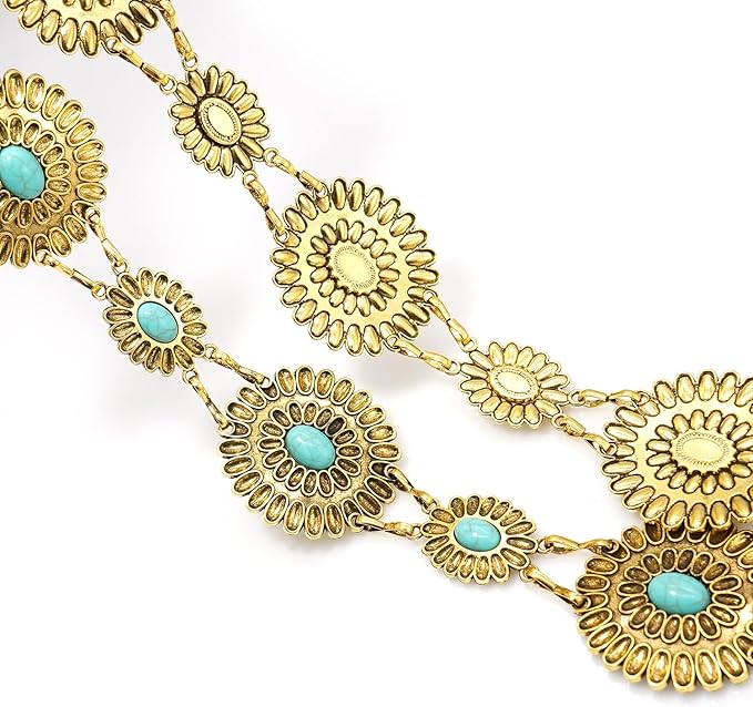 Women's Concho Chain Belt Western Cowgirl Metal Waist Chain Belt for Dress