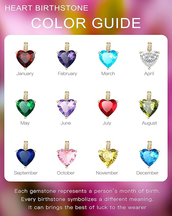 Genuine Birthstone Necklace for Women, Heart Love Necklace, Birthday Gifts for Her