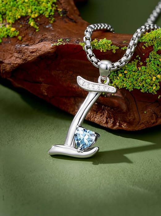 Valentines Day Gifts for Women Alphabet A to Z Initial Birthstone Pendant Necklaces for Women - 18k White Gold Plated Personalized Name Jewelry Valentine Mothers Day Birthday Gifts for Women Her Girlfriend