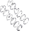 Honsny 12PCS Silver Plated Rings Adjustable Open Rings for Women Cute Gold Plated Stackable Thumb Rings Joint Chain Midi FingerArrow Knot Wave Band Rings Set