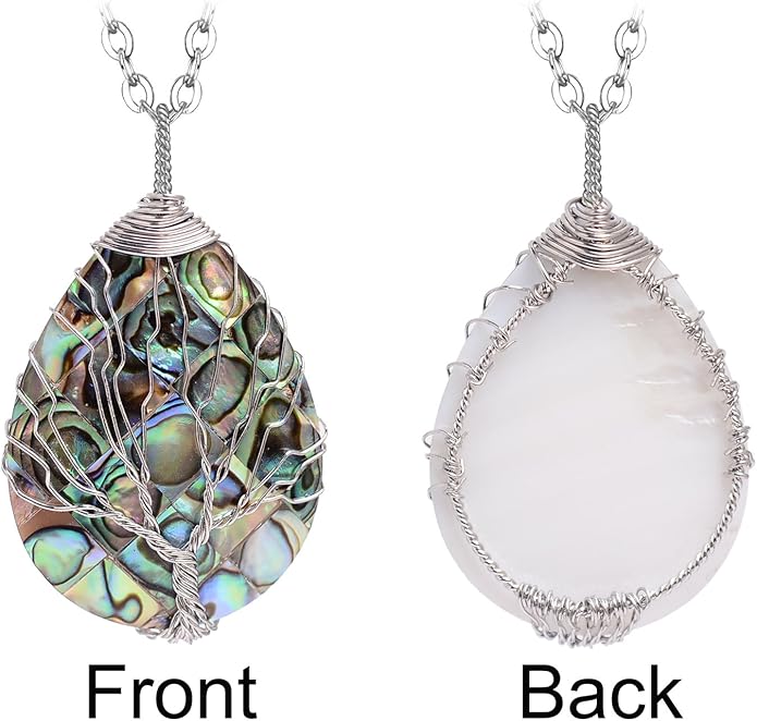 sedmart Tear Drop Abalone Shell Pendent Necklace Wire Wrap Abalone Shell Tree of Life Pendant Necklace Fashion Necklace Jewelry for Women handmade necklace mothers day necklace for mom jewelry