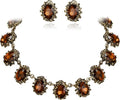 BriLove Victorian Style Statement Necklace Pierced Earrings Jewelry Set for Women Crystal Floral Cameo Inspired Oval Jewellery for Party Prom