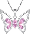 YL Women's Butterfly Necklace 925 Sterling Silver Flower Rose Pendant Birthstone Halo Jewelry