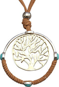 GelConnie Boho Necklaces for Women Vintage Silver Circles Long Pendant Necklace Cowgirl Sweater Necklace Adjustable Leather Choker Necklace for Women