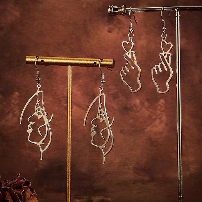 20 Pair Human Face Abstract Design Earrings Face Hand Earrings Hollow Hand Shaped Geometric Earrings