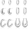 Wgoud 6 Pairs Gold Hoop Earrings Set for Women, 14K Gold Plated Hypoallergenic Lightweight Chunky Open Huggie Hoops Earrings Jewelry for Gifts.