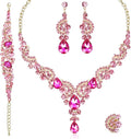 CSY Elegant Crystal Necklace Earrings Bracelet Ring Bridal Wedding Party Costume Jewelry Sets for Brides Women