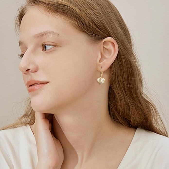 ALEXCRAFT 925 Sterling Silver Dangle Earrings, 14K Gold Plated Heart Waterdrop Earring for Women Trendy Hypoallergenic Leverback Earings Wedding Cubic Zirconia Dangle Earrings Jewelry for Women