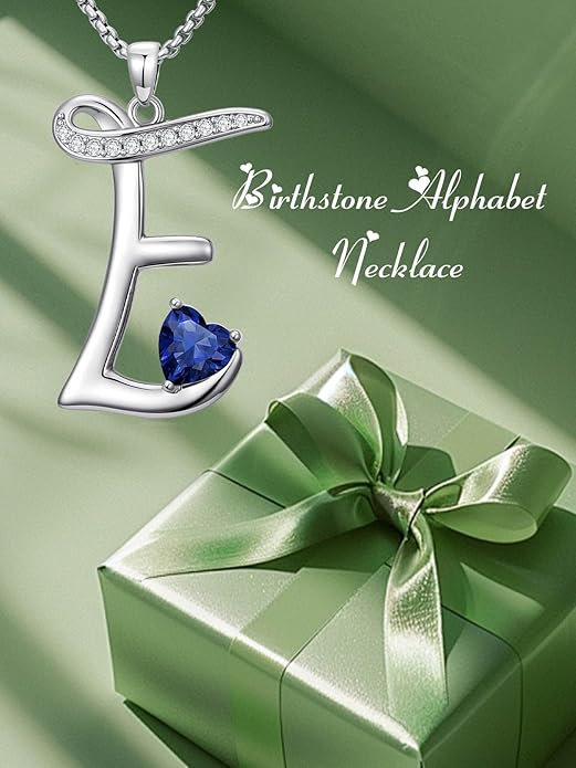 Valentines Day Gifts for Women Alphabet A to Z Initial Birthstone Pendant Necklaces for Women - 18k White Gold Plated Personalized Name Jewelry Valentine Mothers Day Birthday Gifts for Women Her Girlfriend